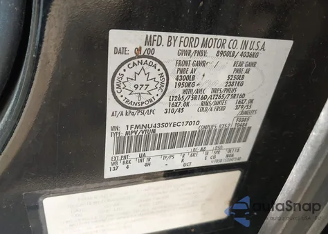 2000 Ford Excursion Limited from USA, damaged, VIN 1FMNU43S0YEC17010